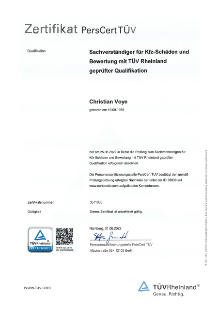Zertifikat PersCert TÜV Christian Voye