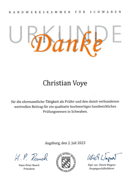 Urkunde Christian Voye Handwerkskammer